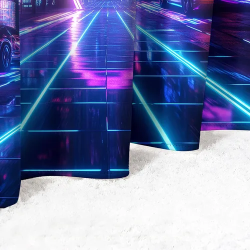 Vista 3 de Synthwave - Cortinas opacas para ventanas de cocina, cortinas de neón Cyberpunk City para decoración de dormitorio, sala de estar, cortinas retro