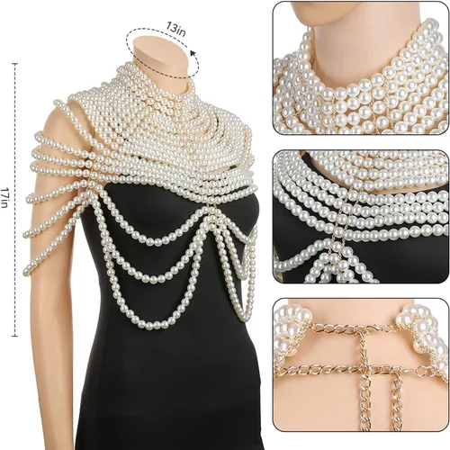 Vista 7 de Pearl Body Chain Bra Necklace Pearl Shawl Top Chain Jewelry Fashion Shoulder Body Jewelry Accessories for Women