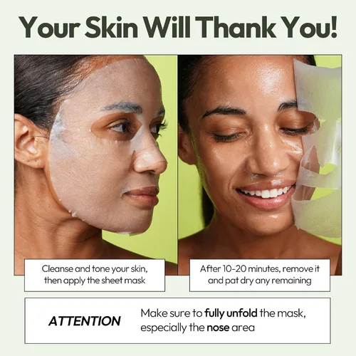 Vista 6 de LAPCOS Máscara de hojas de aloe, máscara facial diaria con pepino y gel de aloe para calmar e hidratar la piel, favorita de la belleza coreana