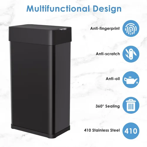 Vista 9 de Arlopu Basurero automático de 18.5 galones, cubo de basura de acero inoxidable con sensor de movimiento de 70 pulgadas, papelera cepillada sin
