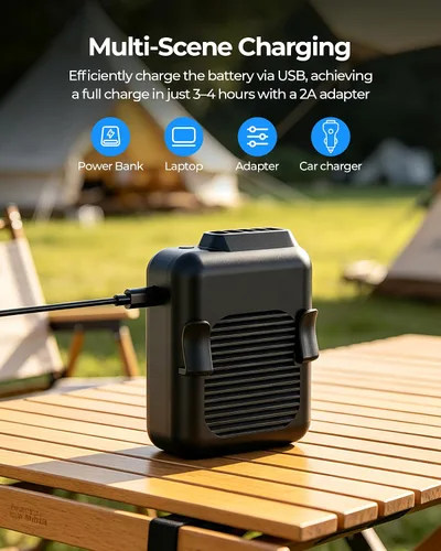 Vista 7 de SLENPET Ventilador portátil con clip de cintura, ventilador de collar con batería de 6000 mAh, 23 horas de tiempo de trabajo, 3 velocidades, 5100