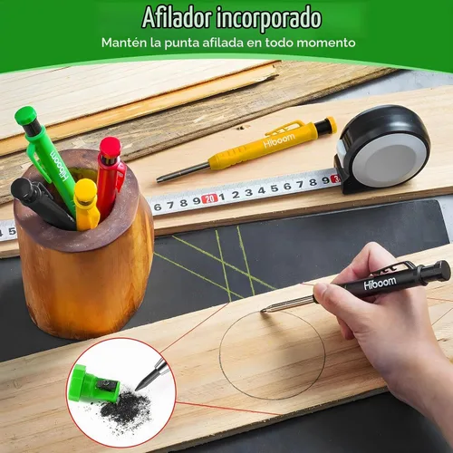 Vista 7 de Hiboom Paquete de 4 lápices de carpintero con 36 recambios de sacapuntas Negro