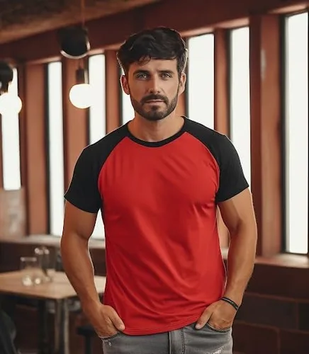 Vista 3 de Decrum Camisa raglán para hombre, manga corta y 34, suave, camiseta deportiva casual, de béisbol, para hombre
