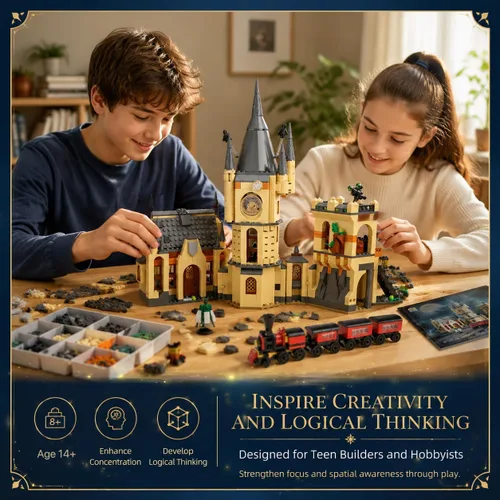 Vista 5 de Juego de bloques de construcción de castillo medieval con tren, 868 piezas STEM de juguete de construcción para mayores de 14 años, modelo detallado