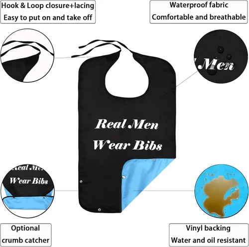 Vista 2 de 2 Baberos para Adultos para Hombres, Baberos para Hombres Mayores para Comer, Baberos Lavables y Reutilizables para Adultos