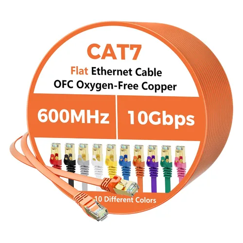 Vista 43 de Cable Ethernet Cat 7 de 0.6 pies, cable de Internet de alta velocidad de 10 Gbps, blindado SFTP, cobre puro OFC, cable de red LAN RJ45 CAT7