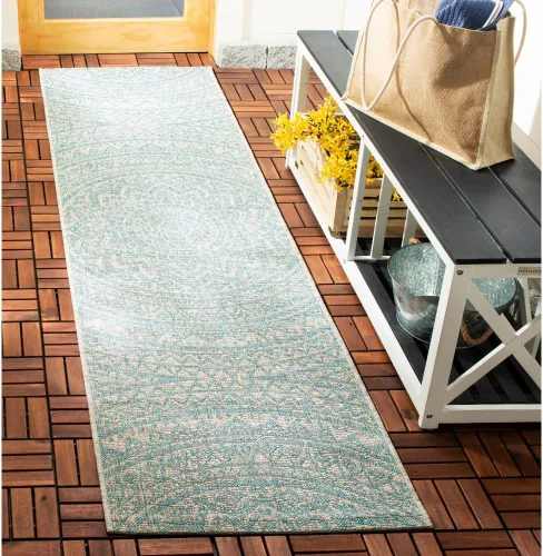 Vista 52 de SAFAVIEH Alfombra lavable al aire libre Courtyard Collection - 2'3" x 5', marfil y verde, no desprende pelusa y fácil limpieza, ideal para patio