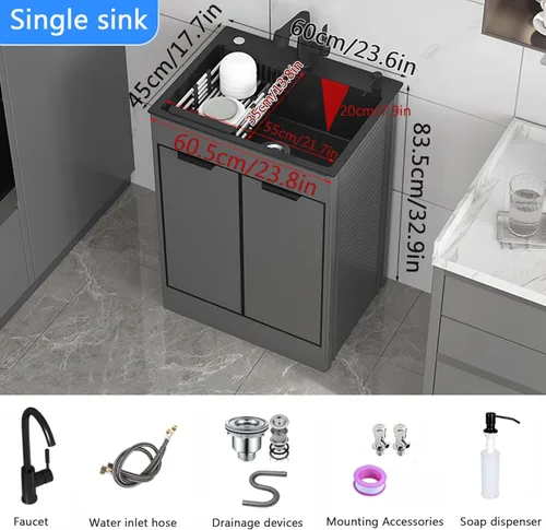Vista 2 de Fregadero utilitario para lavadero con gabinete y grifo, fregadero de cocina y gabinete, fregadero de acero inoxidable para baño, lavabos de tocador