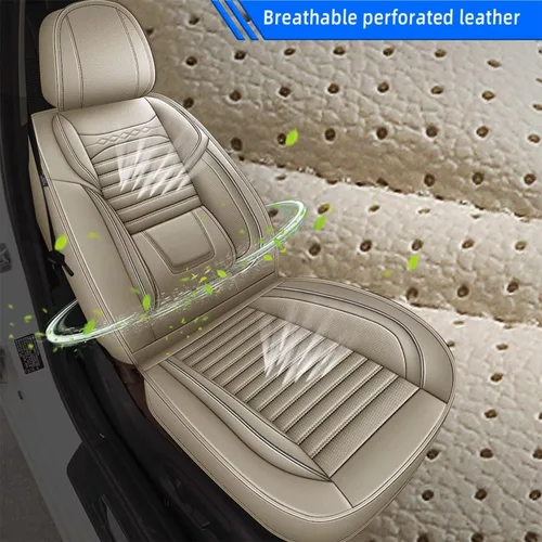 Vista 5 de Fundas de asiento delantero para Chevy/Chevrolet Bolt 2013-2020: fundas de asiento de cuero transpirables e impermeables (2 asientos, beige)