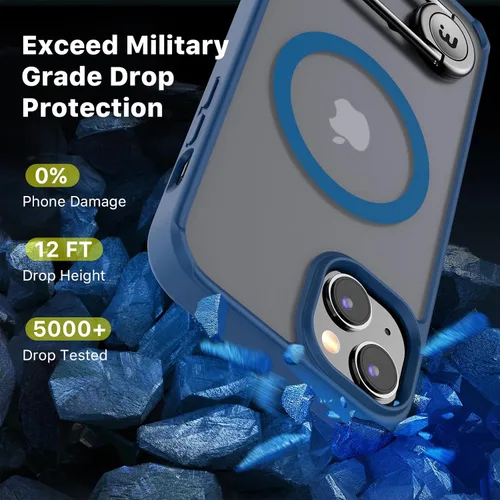 Vista 3 de MYBAT PRO Lunar Series - Funda para iPhone 15 Plus, compatible con MagSafe y soporte giratorio de metal, parte trasera dura mate translúcida