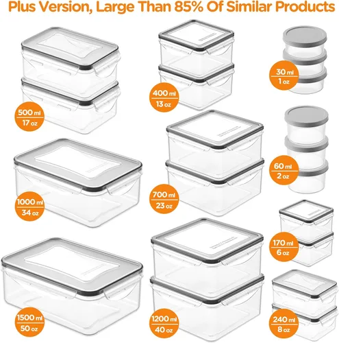 Vista 2 de HOMETALL 40 PCS recipientes de almacenamiento de alimentos con tapas herméticas, recipientes de plástico para preparación de comidas 100% a prueba