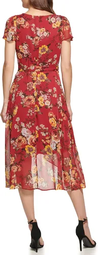 Vista 3 de DKNY Women's Short Sleeve Asymmetrical Hem Faux Wrap Dress