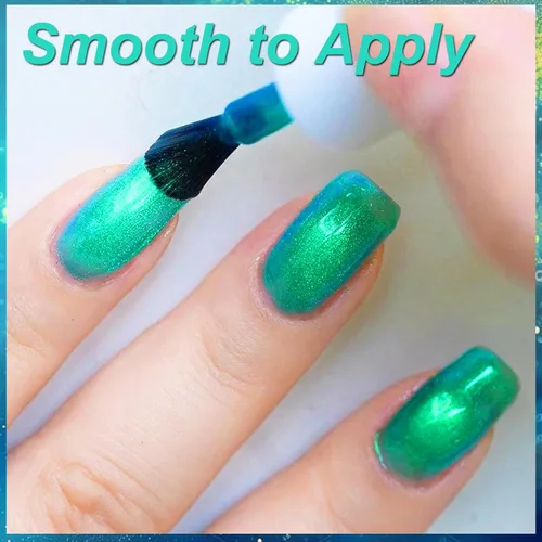 Vista 2 de Esmalte de uñas a base de agua Aurora verde brillante, esmalte de uñas con efecto cromado iridiscente, esmalte de uñas no tóxico para mujeres