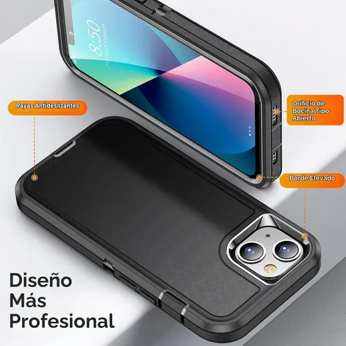 Vista 4 de Funda para iPhone 13/14, híbrida 3 en 1, mate, delgada, para Negro
