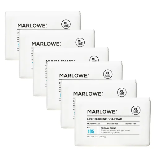 Vista 16 de Marlowe. Barra de jabón facial y corporal de carbón No.106 Charcoal soap bar detoxifies and deeply cleanses while leaving skin smooth and