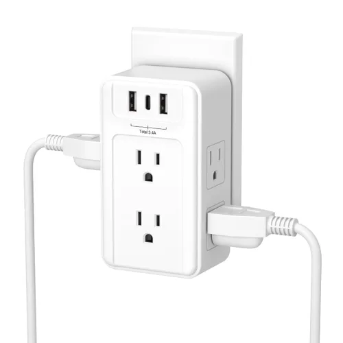 Vista 13 de BN-LINK Extensor de toma de corriente múltiple con 8 tomas, 3 puertos USB (1 USB C), protector de sobretensiones de 800 julios, divisor de enchufe