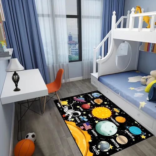 Vista 5 de Alfombras espaciales para dormitorio, alfombra Galaxy para habitación de niños, alfombras para sala de juegos, alfombra del sistema solar, 2 x 3 pies