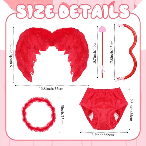 Vista 2 de SATINIOR 5 Pcs Valentine's Day Baby Cupid Angel Costume Kit, Newborn Photoshoot Clothes Wings with Bow Arrow Diaper