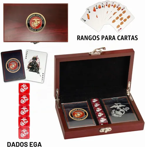 Vista 2 de Set de Regalo del Cuerpo de Marines Cartas de Juego con Dados del USMC Juego de Cartas y Dados EGA Oficialmente Licenciado Gran Regalo