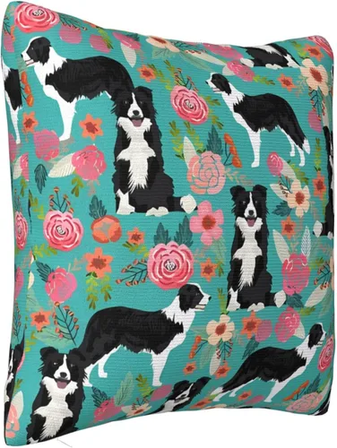 Vista 7 de Fundas de almohada decorativas de 18 x 18 pulgadas, fundas de almohada de doble cara para sofá, Border Collie Florals, fundas de almohada de felpa