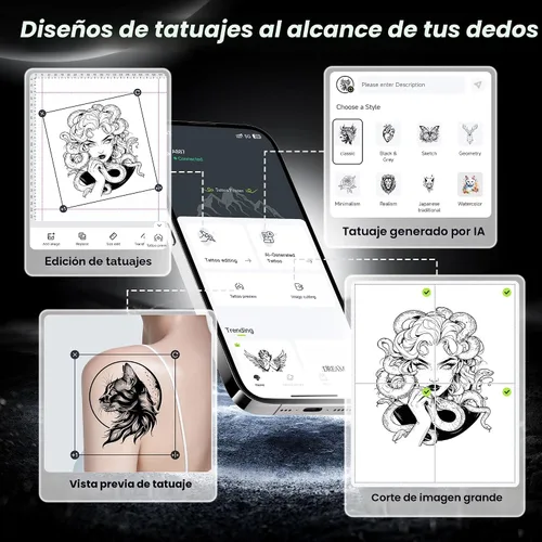 Vista 7 de TATTMUSE Nueva versión 2026 Impresora de plantillas de tatuajes, Bluetooth Negro