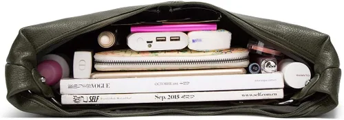 Vista 4 de Bolso Hobo para mujer, de piel sintética, suave, holgado, con cremallera