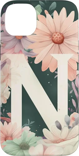 Vista 15 de iPhone 16 Beautiful Daisy Flowers Initial Letter N Monogram Watercolor Case