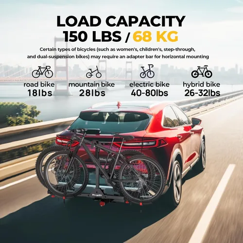 Vista 7 de BougeRV - Soporte de enganche para bicicletas de plataforma de 2 pulgadas con doble bloqueo para SUV y camiones, para 2 bicicletas, soporte