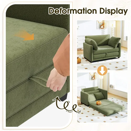 Vista 4 de Sofá cama convertible de 51 pulgadas, sofá cama plegable 2 en 1, sofá biplaza para espacios pequeños, con 2 cojines, para apartamento, sala de estar