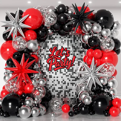 Vista 11 de Kit de 153 globos negros y blancos arena, guirnalda en forma de arco, globos de diferentes tamaños de 18, 12, 10 y 5 pulgadas, confeti negro, crema