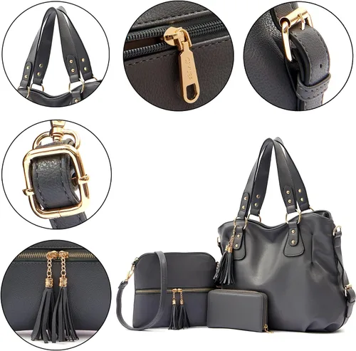 Vista 3 de Qiyuer Juego de carteras y carteras para mujer, bolso grande con cartera, 3