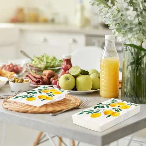 Vista 4 de 80 hojas de servilletas de limón para invitados, servilletas de papel de acuarela para cena, servilletas de mano desechables decorativas