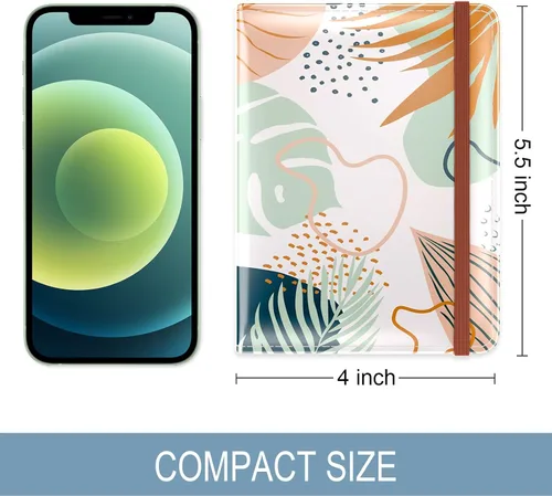 Vista 7 de Soporte para pasaporte, cartera de piel RFID para pasaporte de viaje para mujeres y hombres, Verde (Green leaves), Compacto