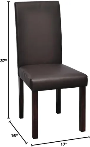 Vista 2 de Juego de 4 sillas de comedor modernas de piel sintética con marco de madera marrón con respaldo de asiento acolchado, cómodo estilo de granja