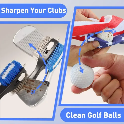 Vista 7 de Cepillo de palo de golf y toallas de golf con bandera americana, kit de limpieza de ranuras de golf, herramienta de limpieza de accesorios de golf