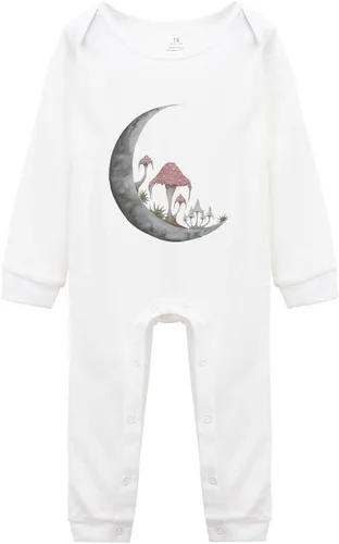 Vista 25 de Mushroom Moon - Body de manga larga para bebé recién nacido de 0 a 24 meses, color blanco Negro-1
