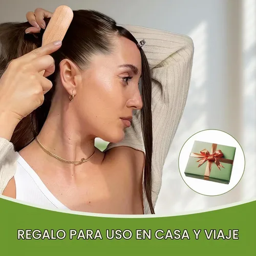 Vista 4 de Cepillo de pelo de tamaño de viaje, cepillo de pelo pequeño con control de bordes de madera para evitar el encrespamiento y suavizar los vuelos