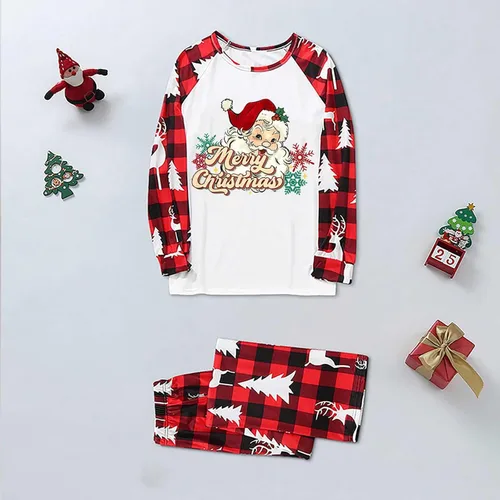 Vista 3 de Kvture Pijamas de Navidad para la familia, conjuntos de pijamas de Navidad a juego, camisas de manga larga y pantalones a cuadros, ropa de dormir