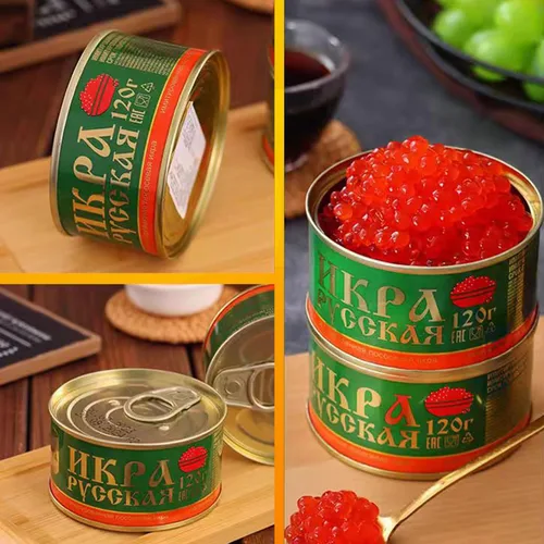 Vista 7 de Comida de caviar rojo de 4.23 onzas, huevas de salmón de imitación Malossol