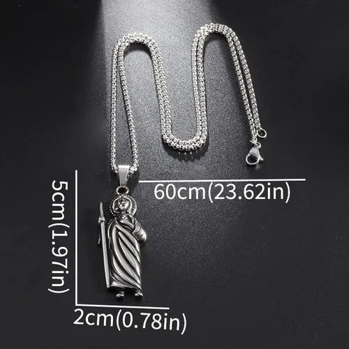 Vista 6 de Paquete de 2 collares con colgante de plata de ley 925 San Judas Tadeo con cadena de San Judas Tadeo cadena de san judas tadeo para hombre San Judas