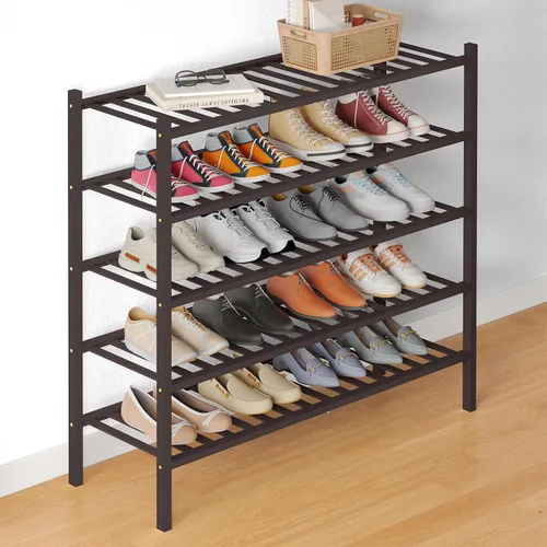 Vista 21 de Smiry Zapatero de bambú para armario, organizador de zapatos de madera de 3 niveles, estante apilable de almacenamiento de zapatos de madera