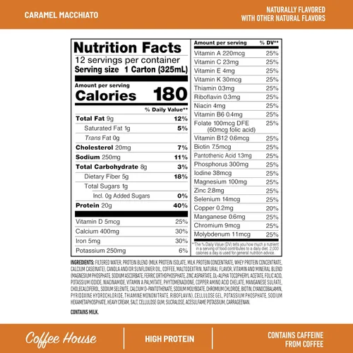 Vista 4 de SlimFast Batido de Proteína con Cafeína, Caramel Macchiato - 20g de Proteína, Batidos de Reemplazo de Comida, Alto en Proteína con Bajo