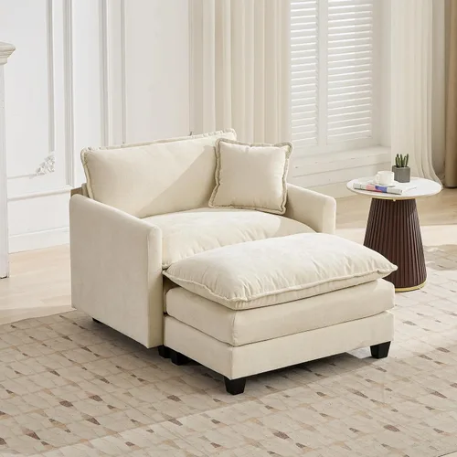 Vista 83 de Sofá seccional modular verde de 111.5", sofás seccionales grandes de 3 plazas para sala de estar, sofá nube oversized de tela chenille con otomana