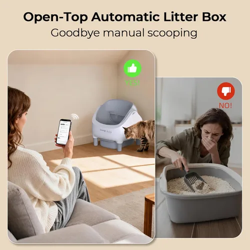 Vista 3 de Invengo - Arenero Automático para Gatos con Limpieza Automática, Control por Aplicación, Arenero Automático de Tapa Abierta con Sensores