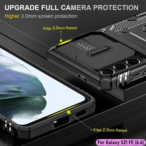 Vista 6 de Funda resistente para Samsung Galaxy S21 FE (5G), protector de parachoques de goma de doble capa de grado militar con protector de cámara