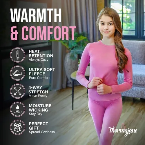 Vista 2 de Thermajane - Conjunto de ropa interior térmica larga, ultrasuave, capa base de invierno, para niñas