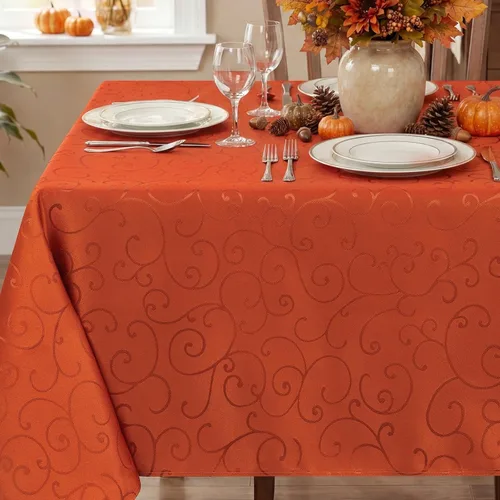 Vista 18 de Romanstile Mantel Rectangular de Jacquard, Impermeable Elegante con Patrón Floral Rizado de Damasco, Cubierta de Mesa Decorativa de Poliéster Beige
