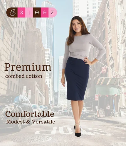 Vista 2 de ESTEEZ Falda de tubo ajustada ajustada para mujer, modesta elástica debajo de la rodilla, Chicago