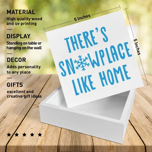 Vista 2 de Decoración de caja de madera para mesa de Navidad, con texto en inglés "There No Place Like Home", decoración de mesa navideña de invierno