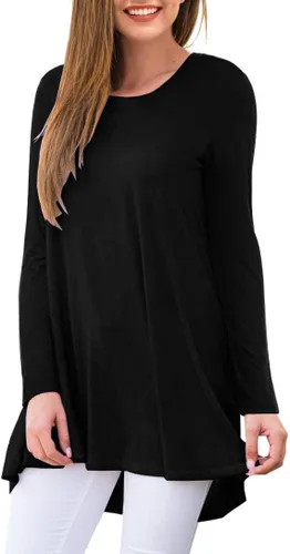 Vista 2 de AWULIFFAN Blusa tipo túnica holgada de manga larga con cuello redondo para mujer